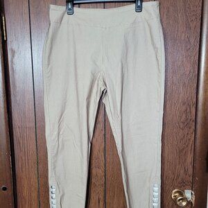 Euro Classic Capri Pants Beige Tan Open Rhinestone Lattice Stretch Size 16